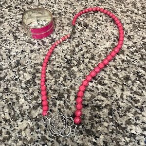 Pink Beaded Necklace and Bracelet Set